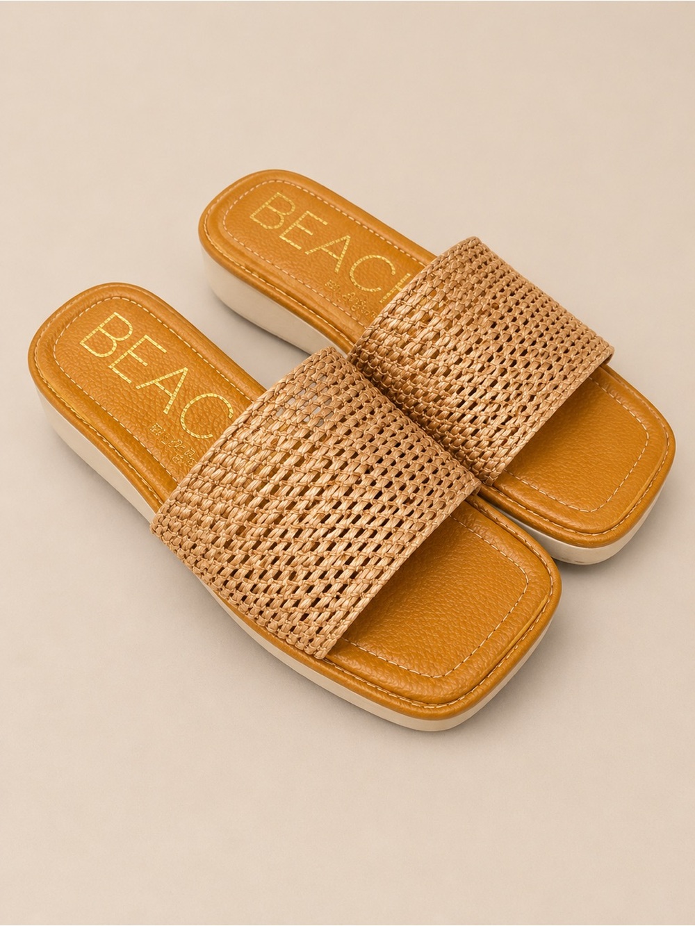 BEACH by Matisse Woven Raffia Slide Sandals Tan Size 9